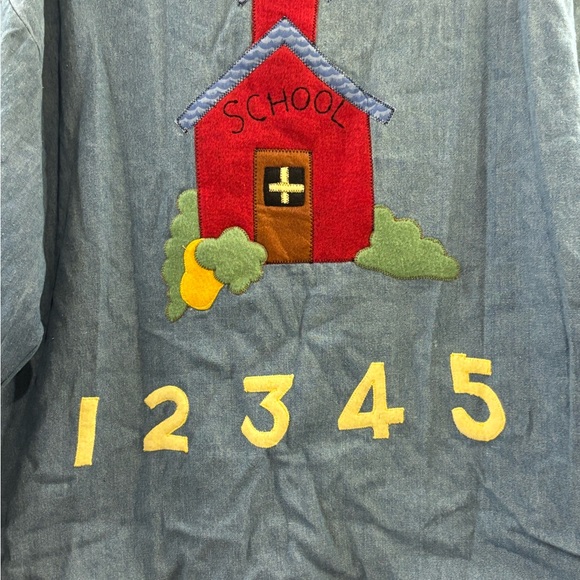 One of a kind vintage 90s teacher denim jacket L/XL unique appliqués school - Picture 6 of 6